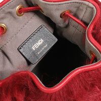 Fendi Red Lamb Fur & Calfskin Leather Mini Mon Trésor Bucket Bag Handbag ad1