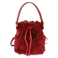 Fendi Red Lamb Fur & Calfskin Leather Mini Mon Trésor Bucket Bag Handbag fv