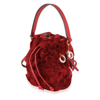 Fendi Red Lamb Fur & Calfskin Leather Mini Mon Trésor Bucket Bag Handbag sv