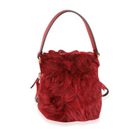 Red Lamb Fur & Calfskin Leather Mini Mon Trésor Bucket Bag