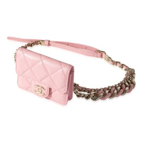 Pink Quilted Lambskin Elegant Chain Belt Bag