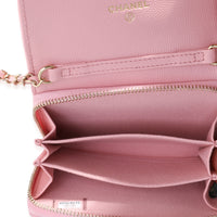 Pink Quilted Caviar Compact Wallet On Chain