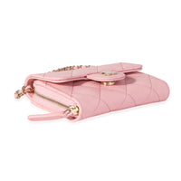 Pink Quilted Caviar Compact Wallet On Chain