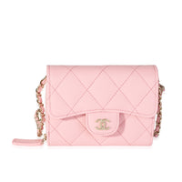 Pink Quilted Caviar Compact Wallet On Chain