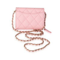 Pink Quilted Caviar Compact Wallet On Chain