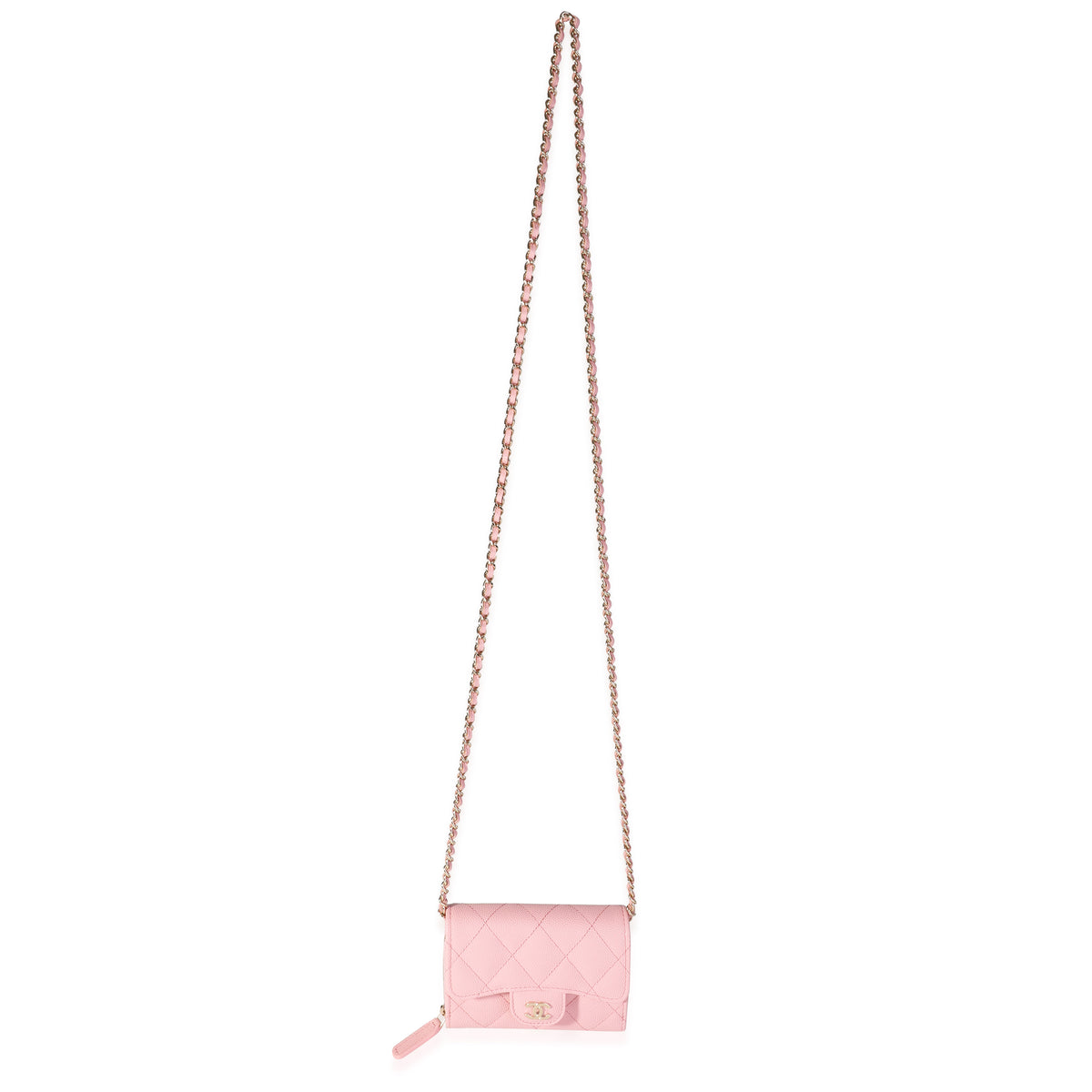 Pink Quilted Caviar Compact Wallet On Chain