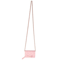 Pink Quilted Caviar Compact Wallet On Chain