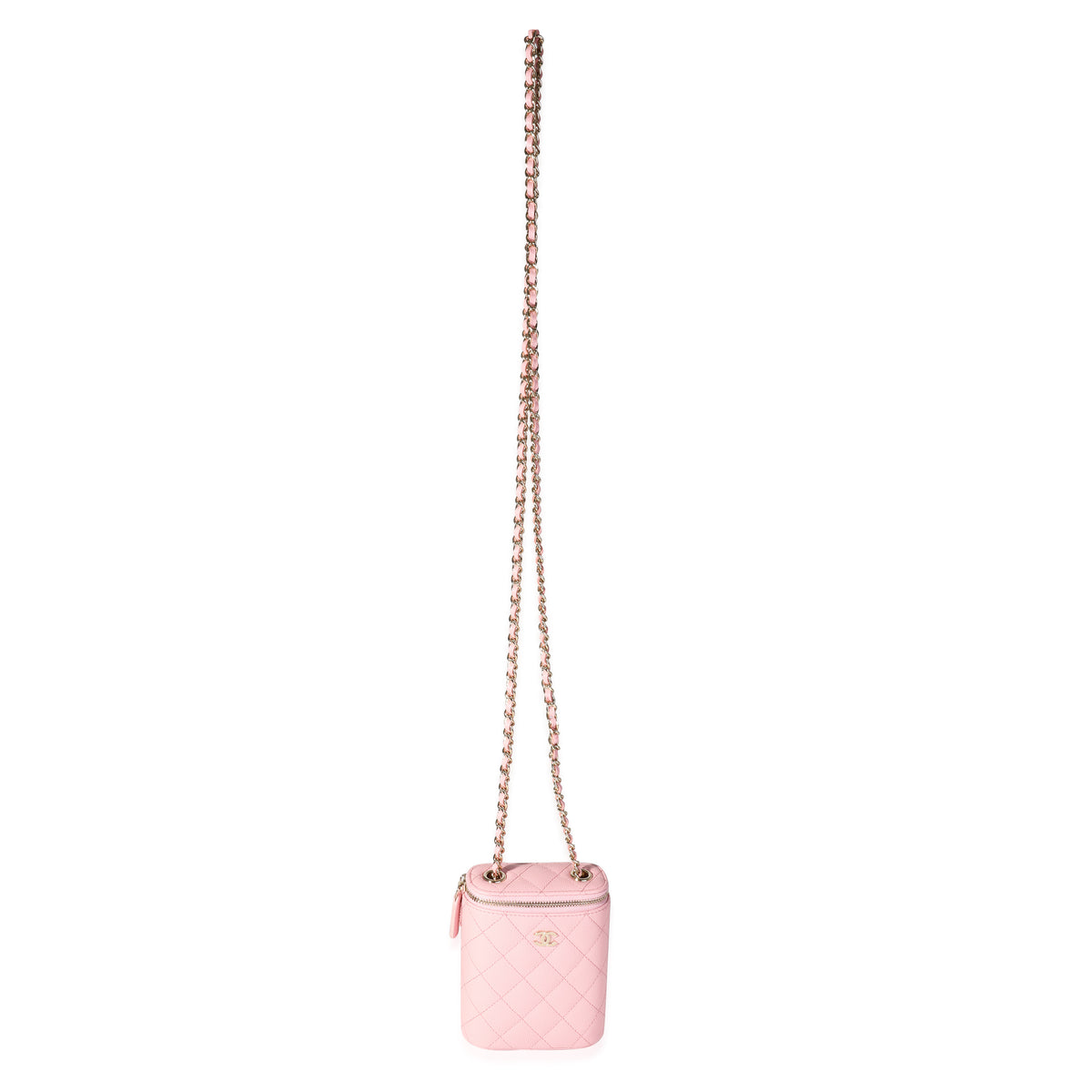 Sakura Pink Caviar Vertical Vanity Bag With Chain