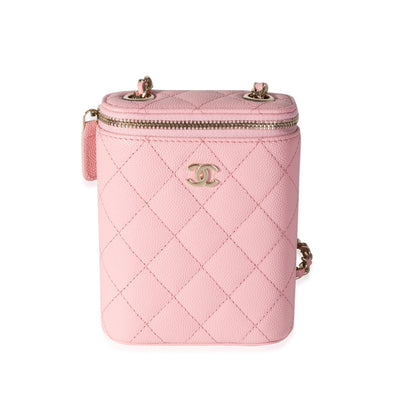 Sakura Pink Caviar Vertical Vanity Bag With Chain