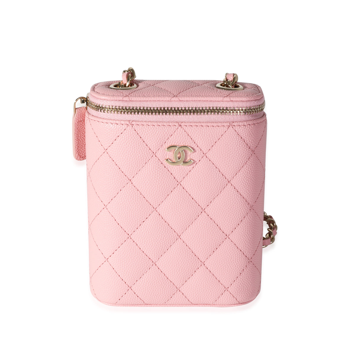 Sakura Pink Caviar Vertical Vanity Bag With Chain