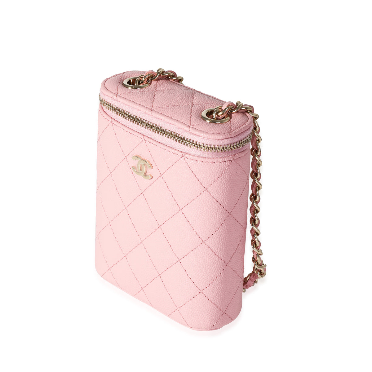 Sakura Pink Caviar Vertical Vanity Bag With Chain