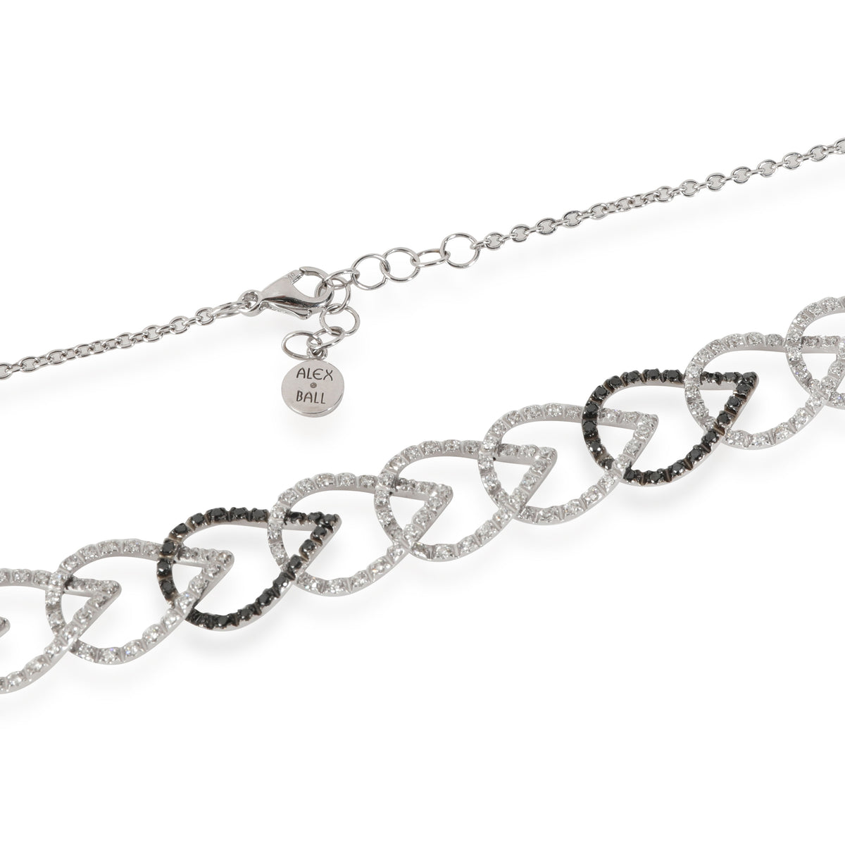 myGemma Black & White Looped Pear Shape Motif Diamond Necklace, 18k White Gold 1.77 CTW clasp