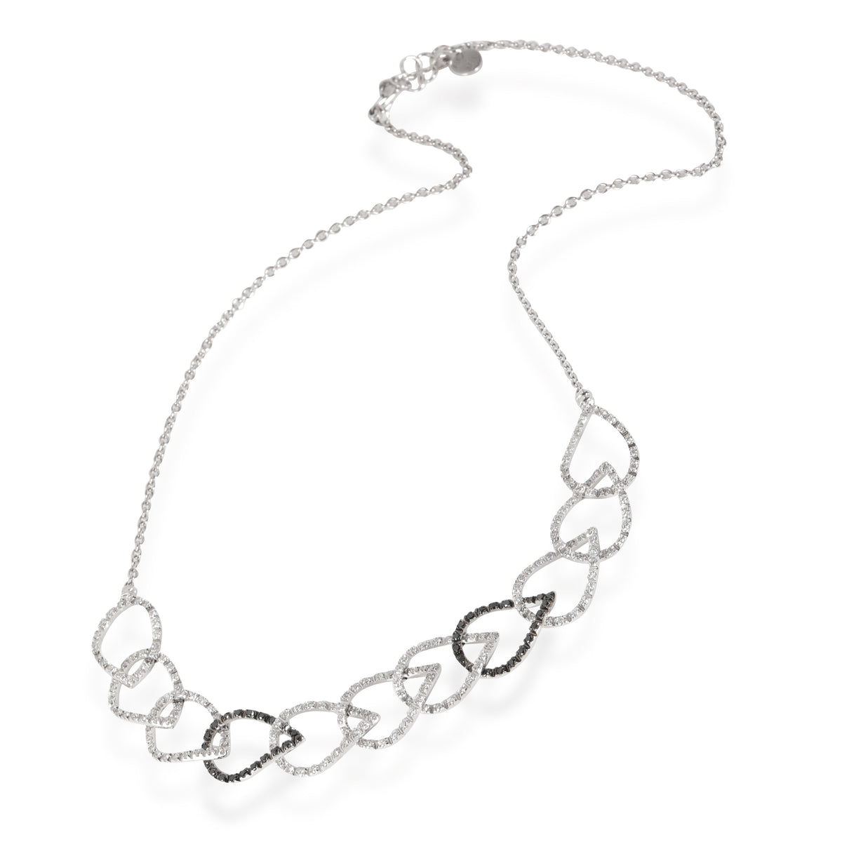 Black & White Looped Pear Shape Motif Diamond Necklace, 18k White Gold 1.77 CTW