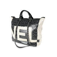 Chanel Black and Beige Coated Canvas and Leather Camellia & CC Print Shopper Tot Handbag sv