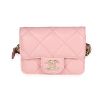 Pink Quilted Lambskin Elegant Chain Mini Belt Bag