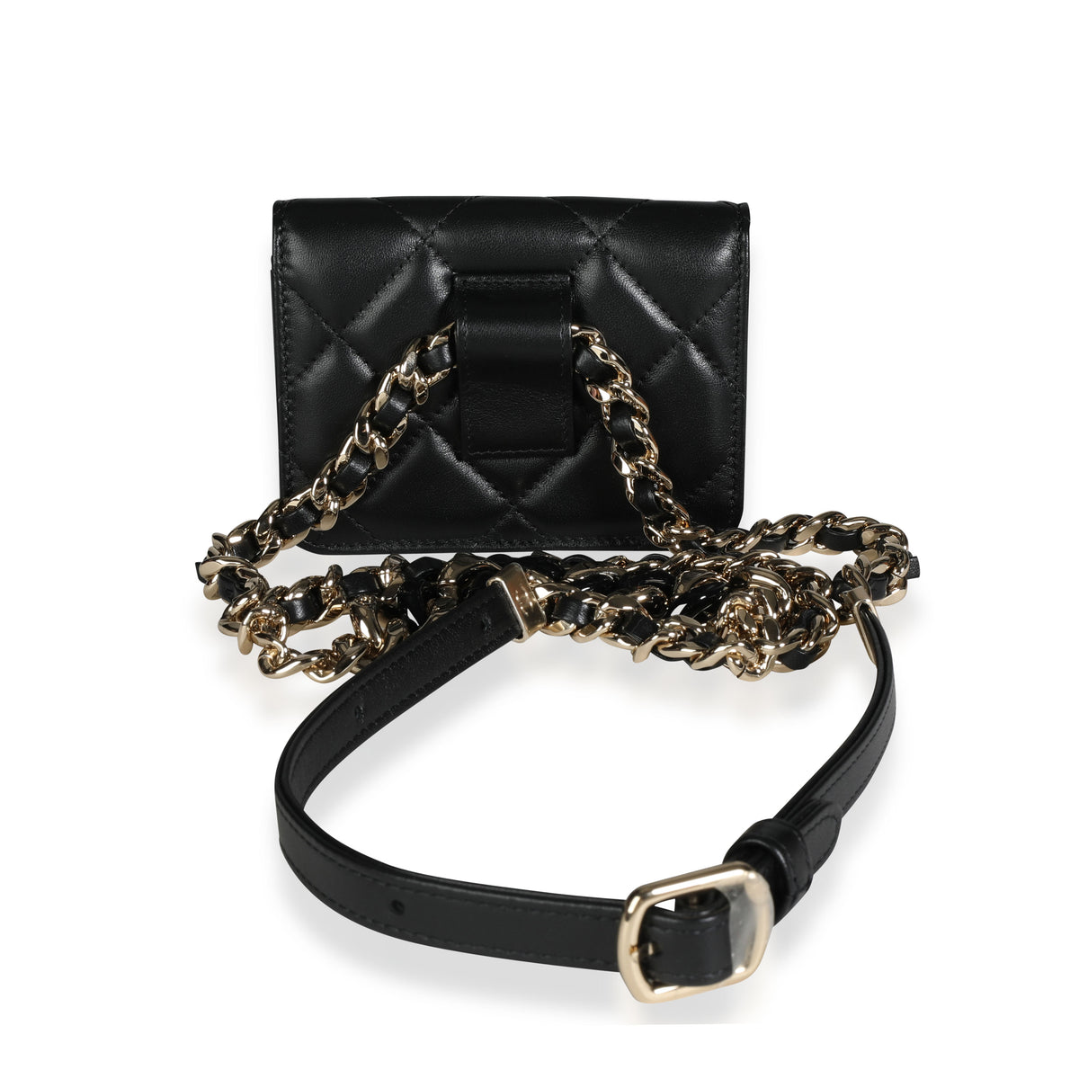 Black Quilted Lambskin Elegant Chain Mini  Belt Bag