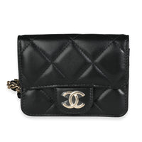 Black Quilted Lambskin Elegant Chain Mini  Belt Bag