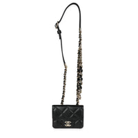 Black Quilted Lambskin Elegant Chain Mini  Belt Bag