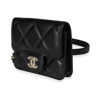 Black Quilted Lambskin Elegant Chain Mini  Belt Bag