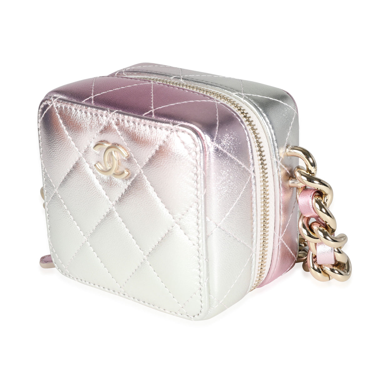 Iridescent Quilted Lambskin Like a Wallet Cube Chain Bag