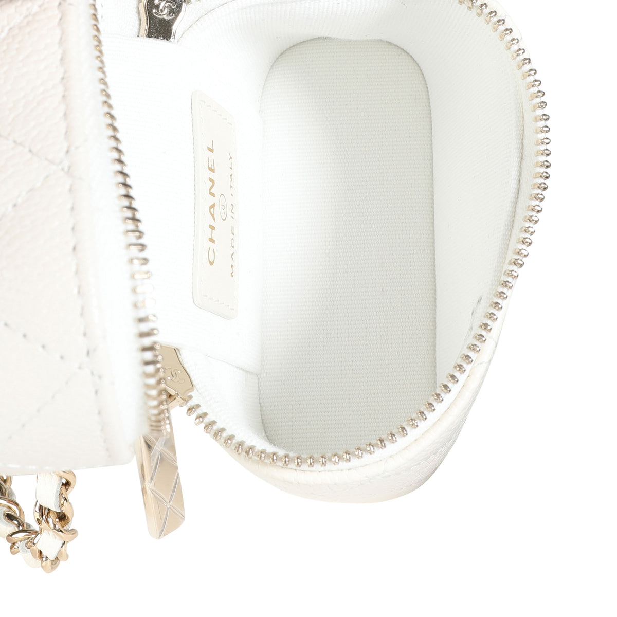 Creme Quilted Caviar Mini Vanity Case