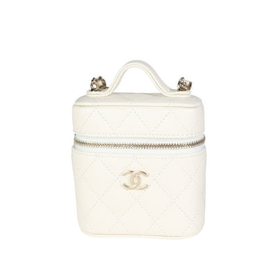 Creme Quilted Caviar Mini Vanity Case