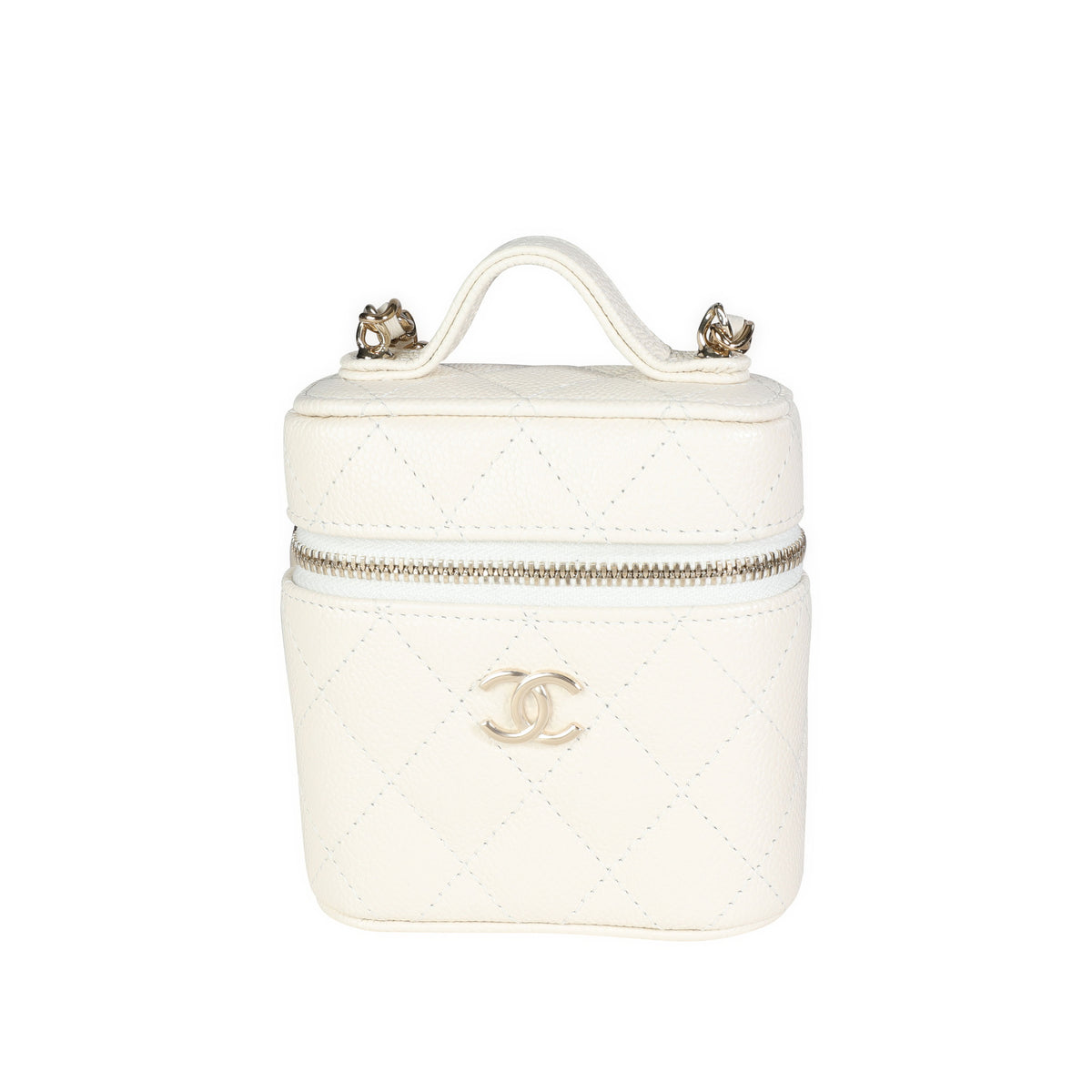 Creme Quilted Caviar Mini Vanity Case