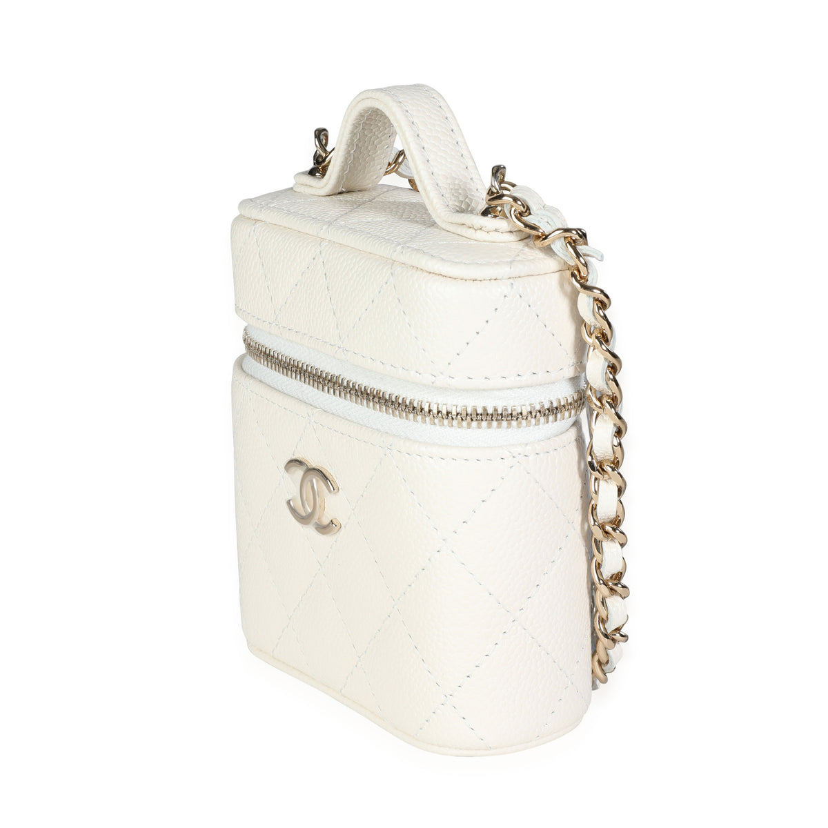 Creme Quilted Caviar Mini Vanity Case