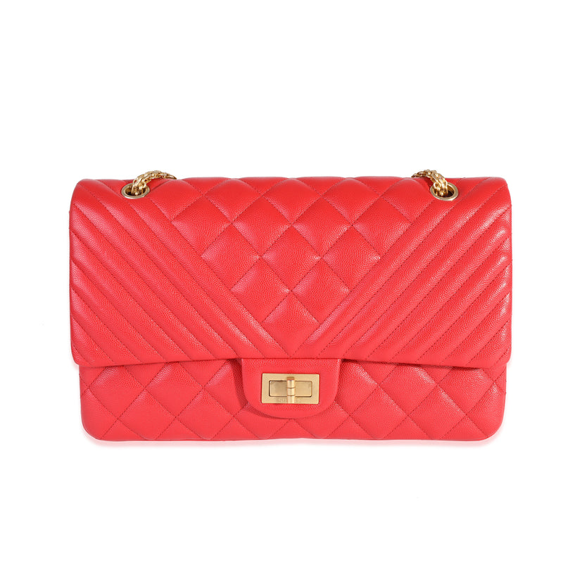 Red Quilted Caviar Reissue 2.55 227 Double Flap Bag