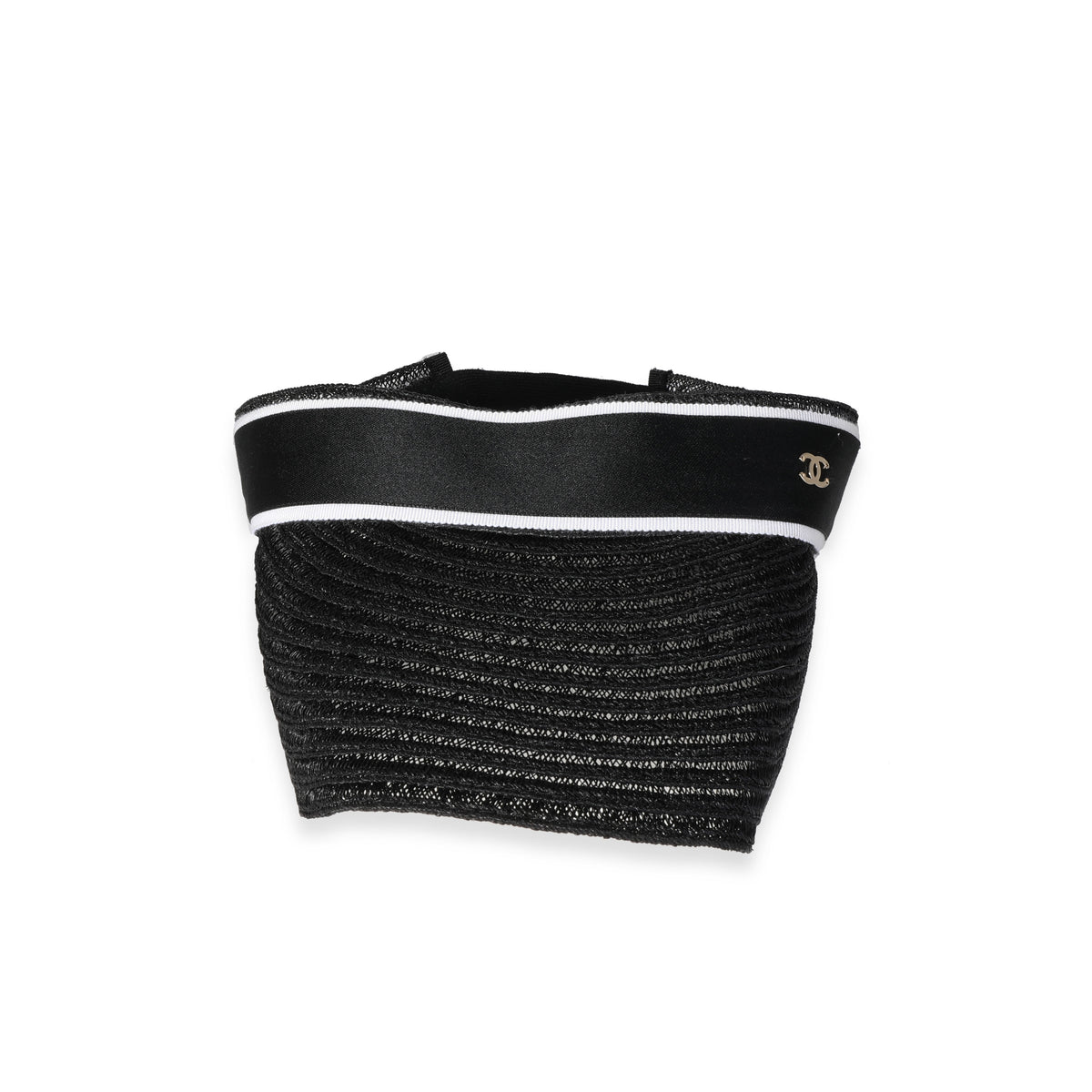 Chanel Black Abaca Cotton Ribbon Visor fv