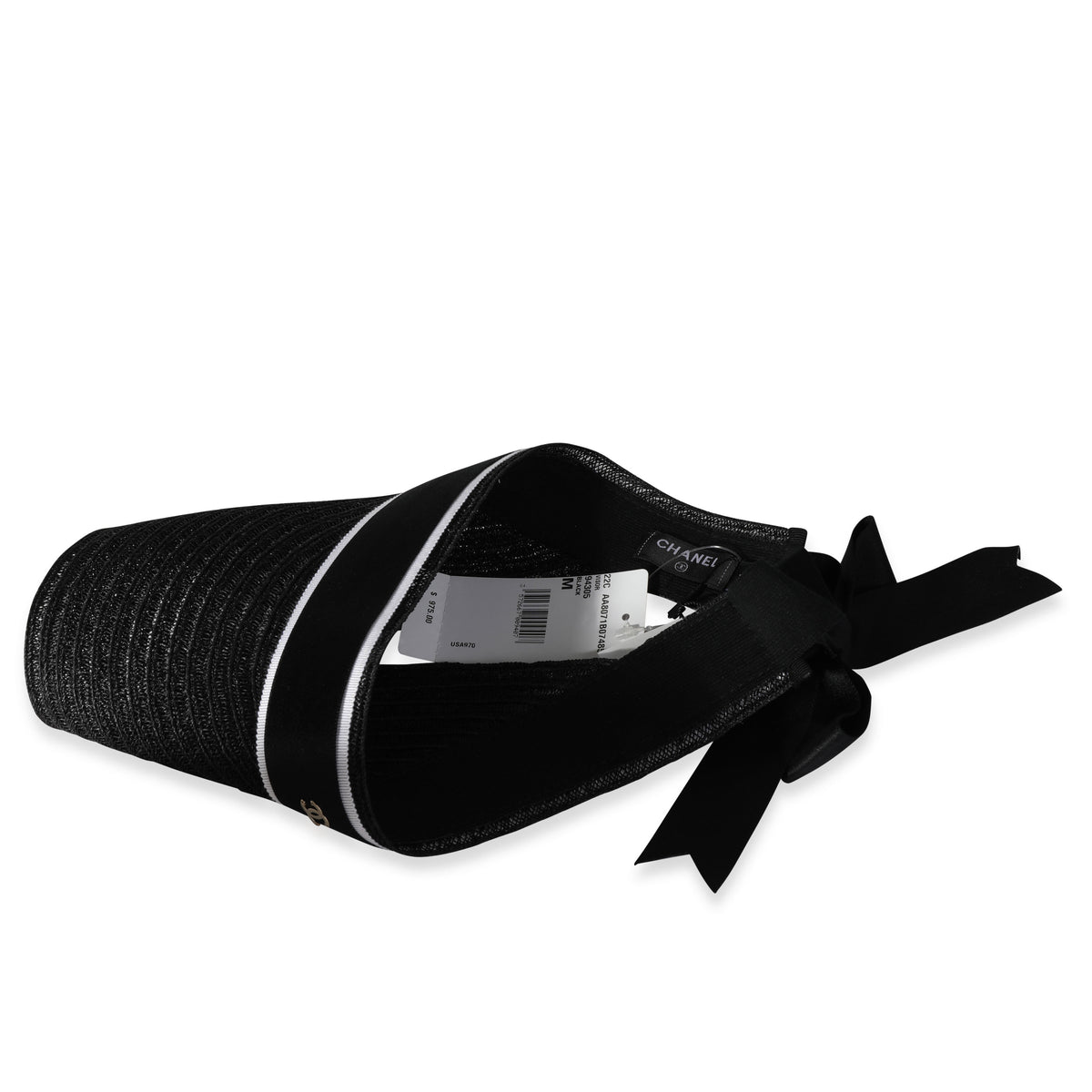 Chanel Black Abaca Cotton Ribbon Visor pv
