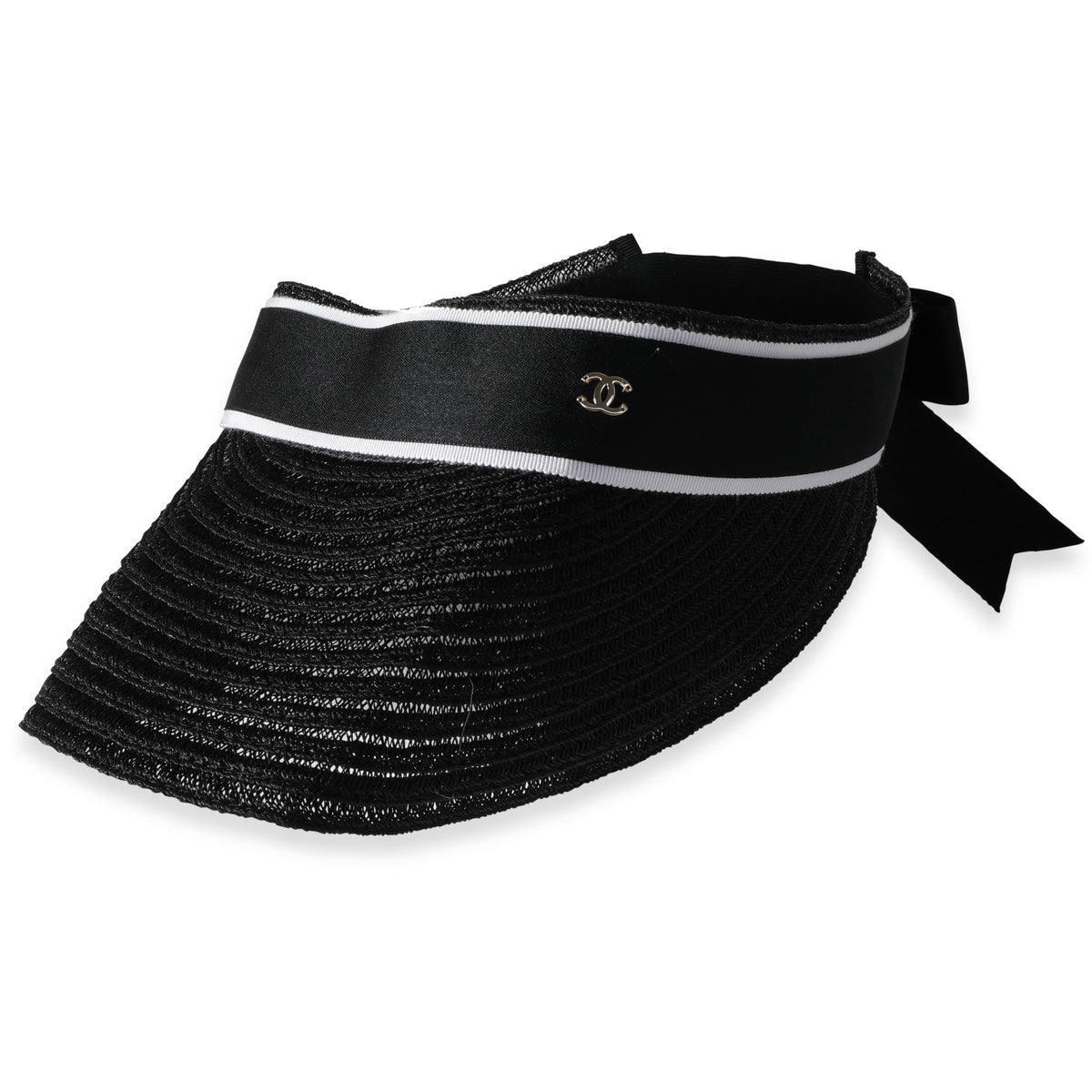 Chanel Black Abaca Cotton Ribbon Visor sv