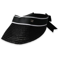 Chanel Black Abaca Cotton Ribbon Visor sv