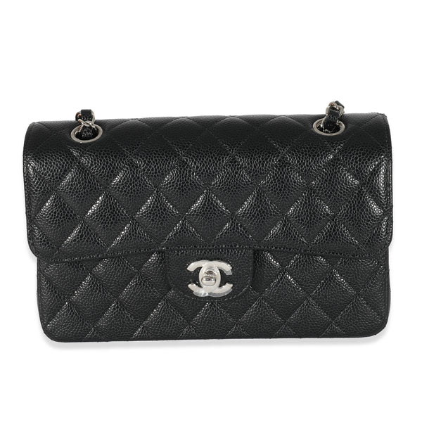 Black Quilted Caviar Small Classic Double Flap Bag