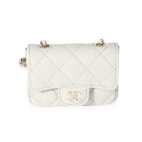 Grey Quilted Lambskin Mini Chain Belt Bag