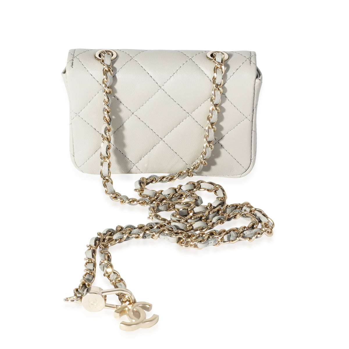 Grey Quilted Lambskin Mini Chain Belt Bag