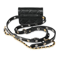 Black Quilted Goatskin Punk Chain Mini Belt Bag