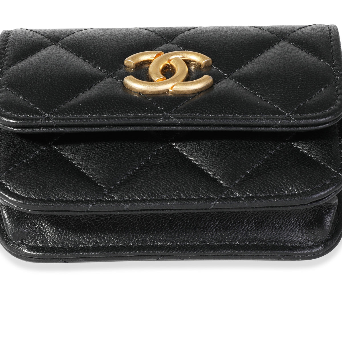 Black Quilted Goatskin Punk Chain Mini Belt Bag