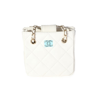 White Quilted Lambskin Tiny Shopping Bag