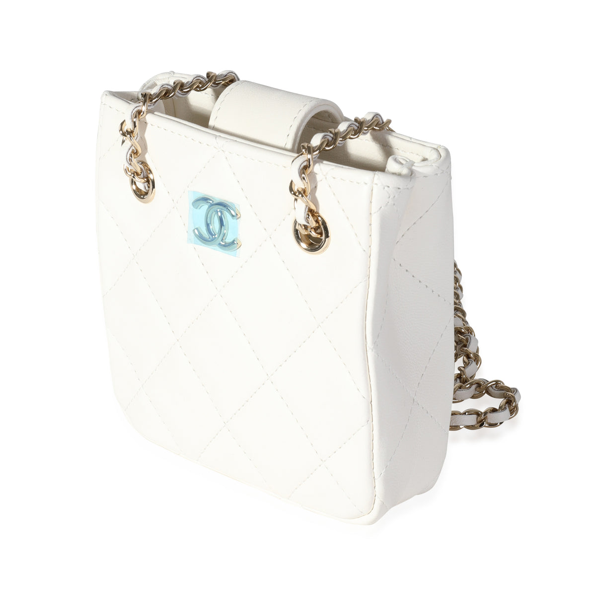 White Quilted Lambskin Tiny Shopping Bag