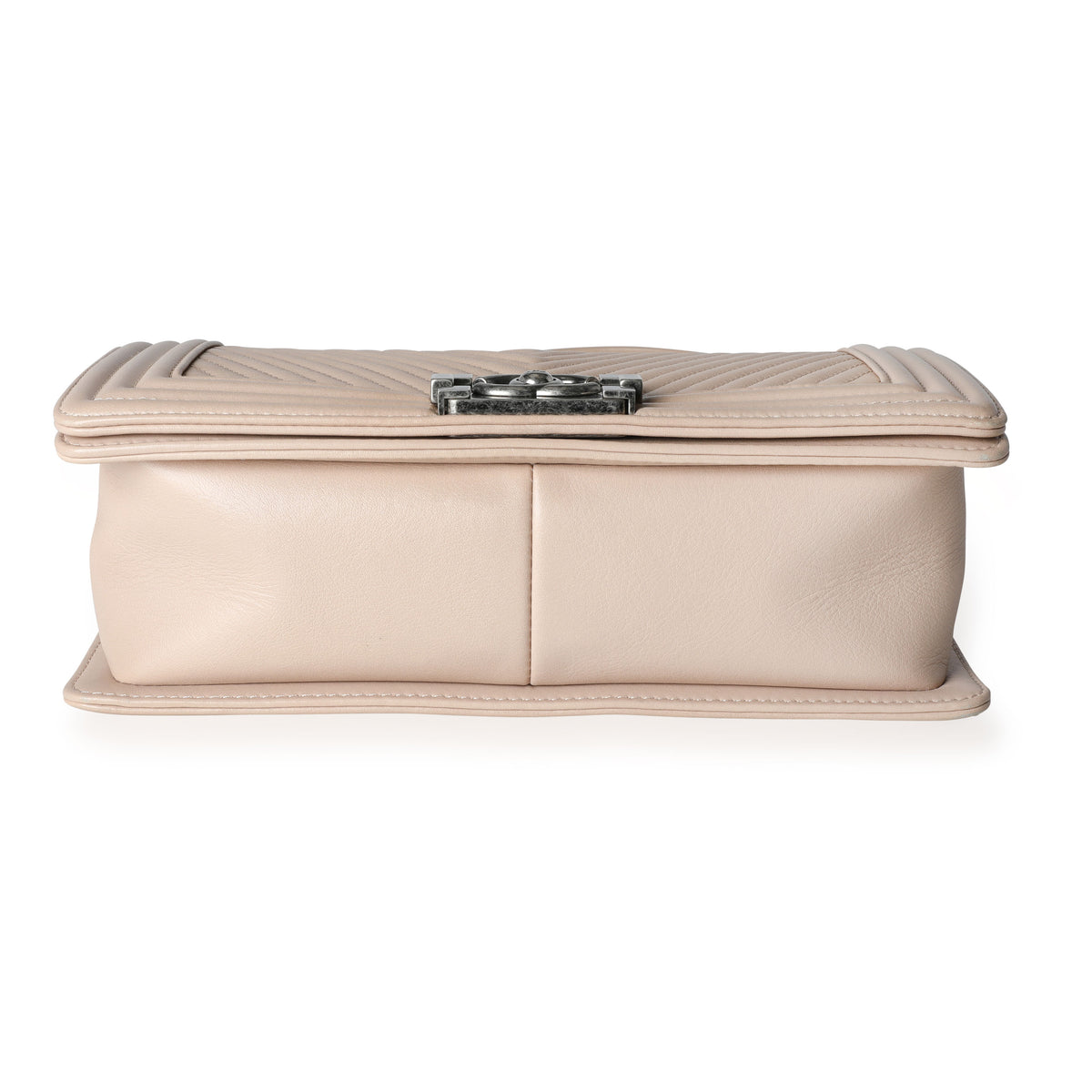 Chanel Light Beige Chevron Quilted Lambskin Medium Boy Bag Handbag stamp