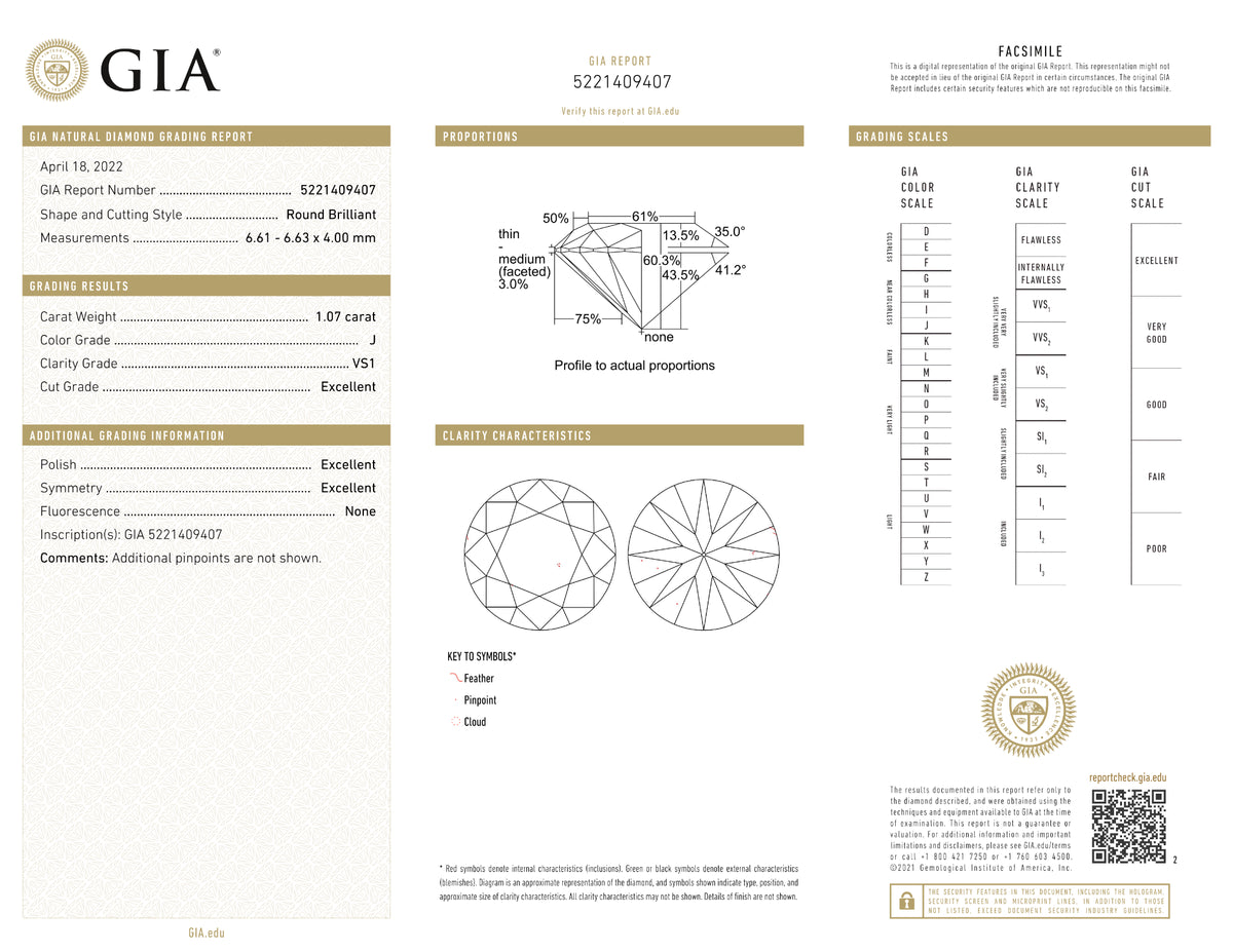 Certified 1.07 Ct Round cut J VS1 Loose Diamond