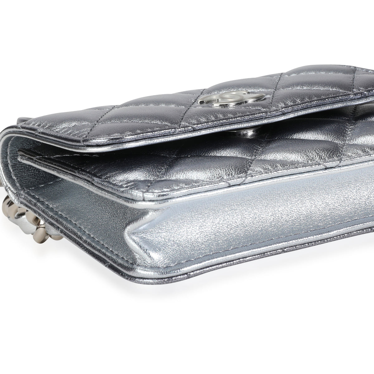 Chanel Silver Metallic Quilted Lambskin Coco Punk Belt Bag Handbag box