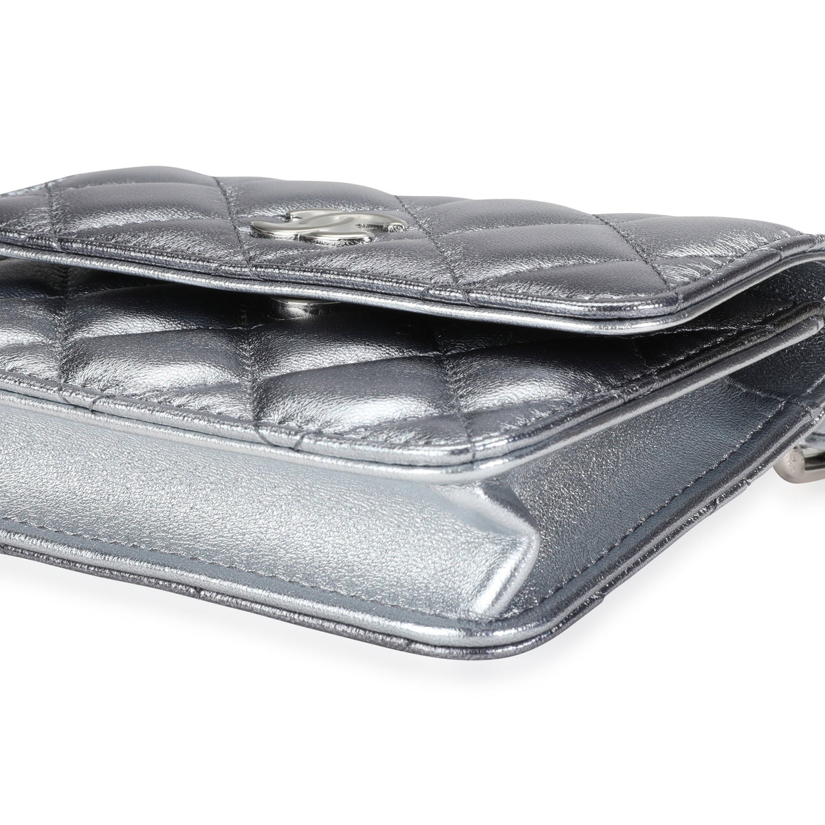 Chanel Silver Metallic Quilted Lambskin Coco Punk Belt Bag Handbag clasp