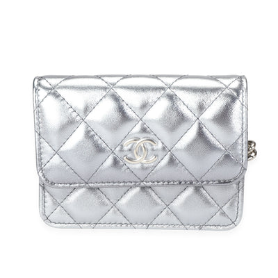 Chanel Silver Metallic Quilted Lambskin Coco Punk Belt Bag Handbag fv