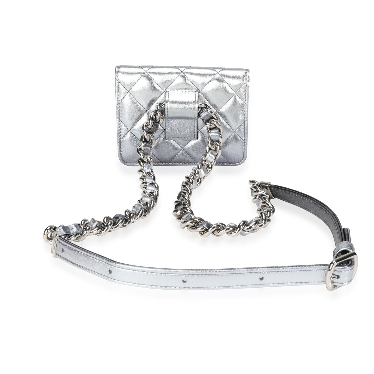 Chanel Silver Metallic Quilted Lambskin Coco Punk Belt Bag Handbag pv