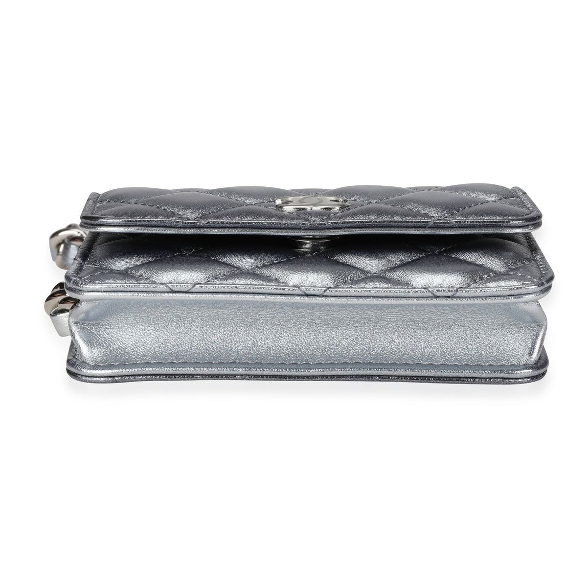 Chanel Silver Metallic Quilted Lambskin Coco Punk Belt Bag Handbag stamp