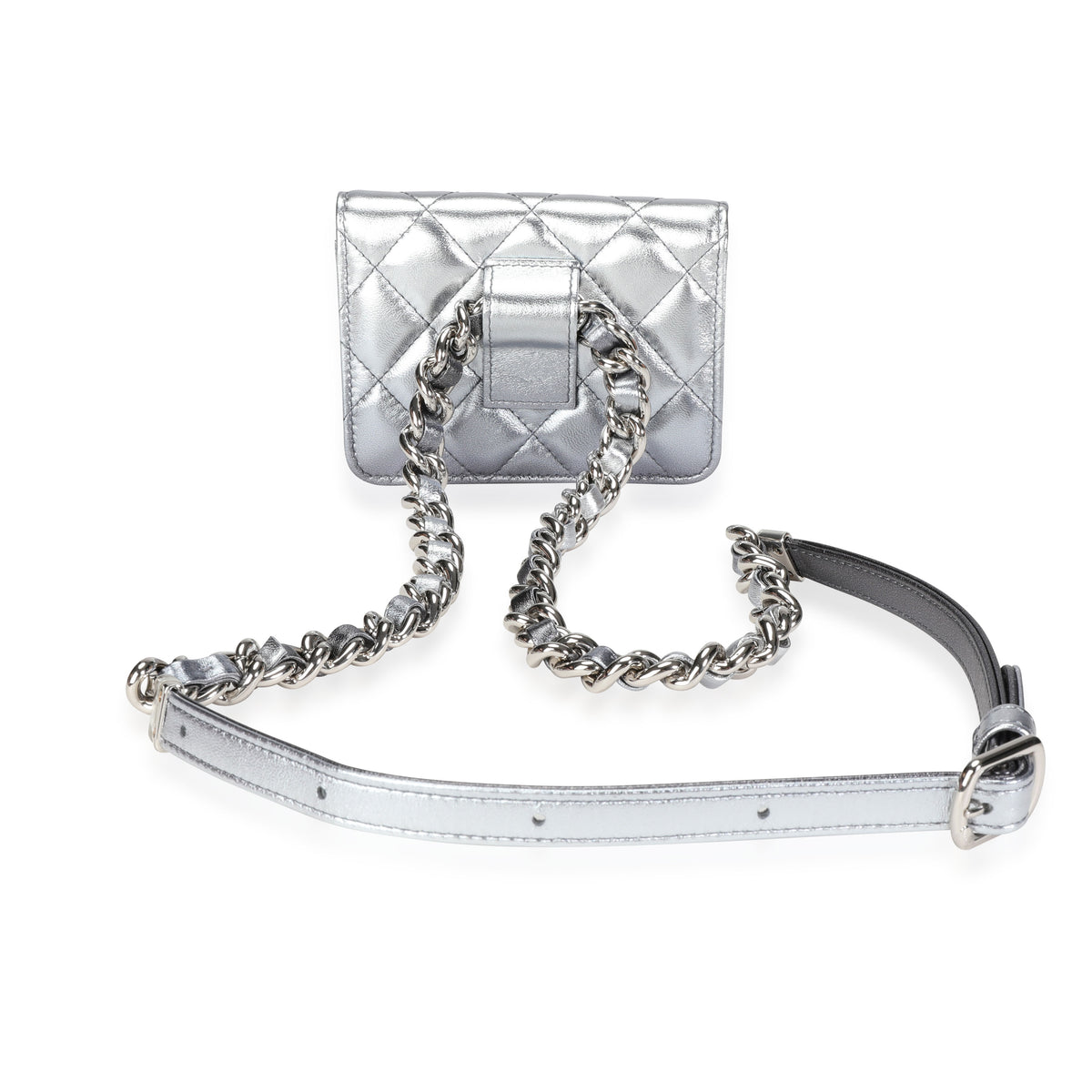 Silver Metallic Quilted Lambskin Coco Punk Belt Bag