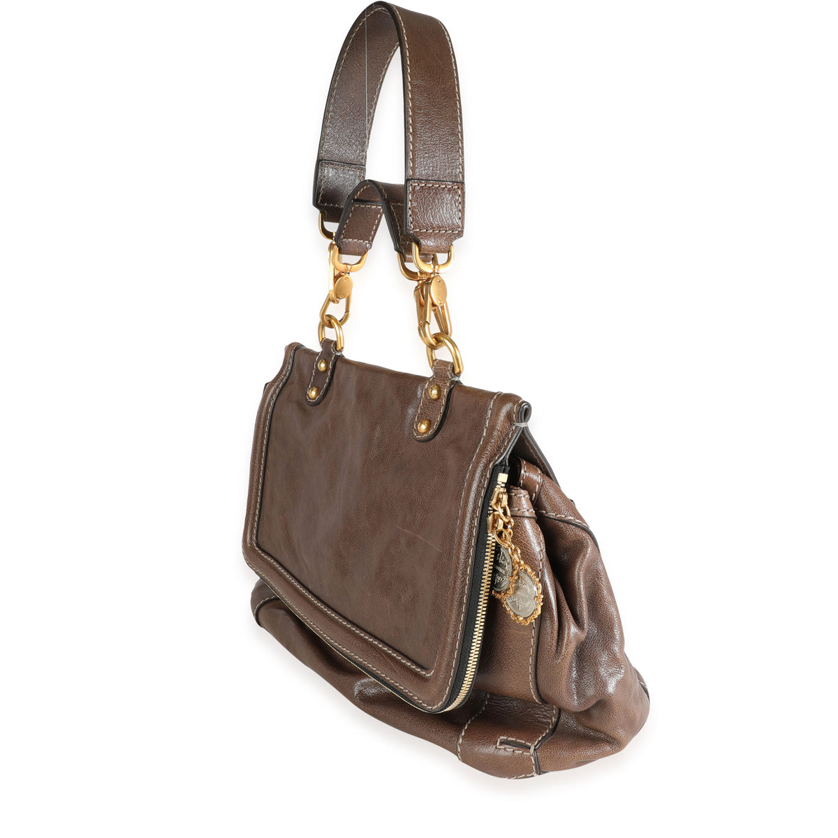 Brown Leather Fold-Over Heritage Miss Sicily Bag