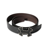 Hermès Black Box Calf & Chocolat Togo Street H Reversible Belt 100 Enamel PHW fv